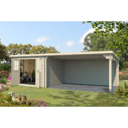 Abri de jardin 21m² en madriers de 28mm - appentis 200cm - Eden