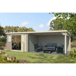 Abri de jardin 21m² en madriers de 28mm - appentis 200cm - Eden