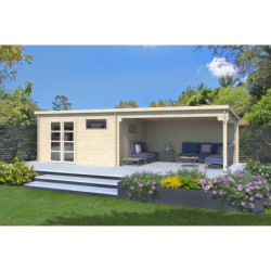 Abri de jardin 24m² en madriers de 34mm - appentis 400cm - Eden