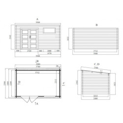 Abri de jardin 10m² en madriers de 34mm - appentis 400cm - Eden
