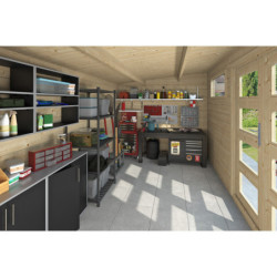 Abri de jardin 10m² en madriers de 34mm - appentis 400cm - Eden