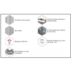 Abri de jardin en métal 4,9m² - panneaux 0,35mm - gris - Absco