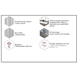 Abri de jardin en métal 2,3m² - panneaux 0,35mm - gris - Absco