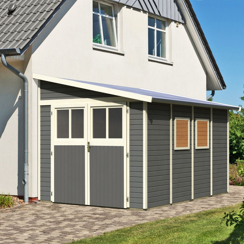 Abri de jardin en bois gris terre adossé 8,27m² Bomlitz 4 - Karibu