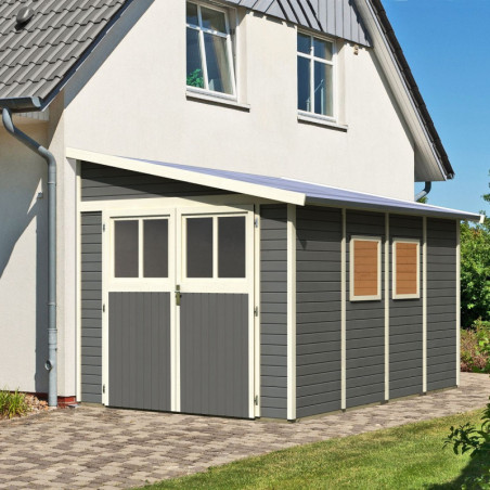Abri de jardin en bois gris terre adossé 8,27m² Bomlitz 4 - Karibu
