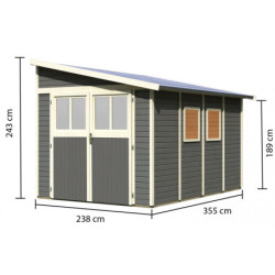 Abri de jardin en bois gris terre adossé 8,27m² Bomlitz 4 - Karibu