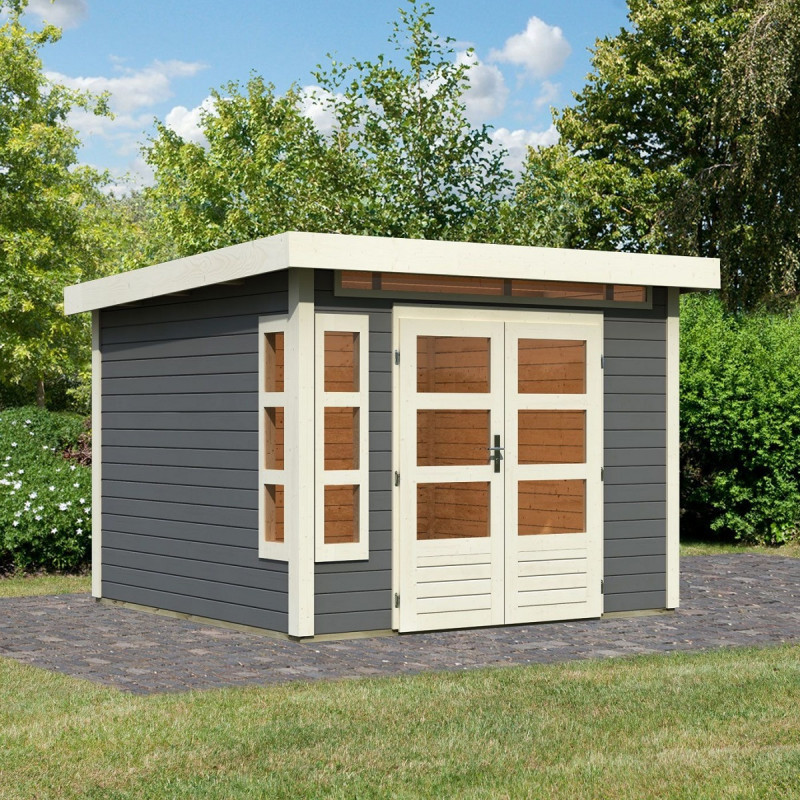 Abri de jardin 7,50m² Kastorf 6 en bois gris 28mm - Karibu