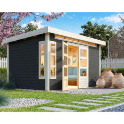 Abri de jardin 8,88m² Kastorf 7 en bois gris 28mm - Karibu