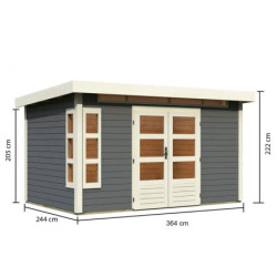 Abri de jardin 8,88m² Kastorf 7 en bois gris 28mm - Karibu