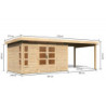 Abri 8,88m² Kastorf 7 en bois brut 28mm, appentis 320cm - Karibu