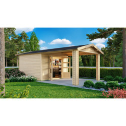 Abri de jardin 5,95m² Theres 3 en bois brut 28mm - auvent - Karibu