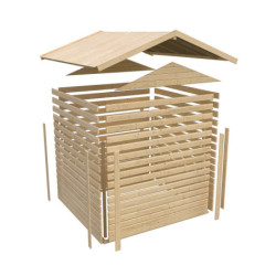 Abri de jardin 5,95m² Theres 3 en bois brut 28mm - 2 auvents - Karibu