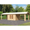 Abri de jardin 9,24m² Theres 7 en bois brut 28mm - 2 auvents - Karibu