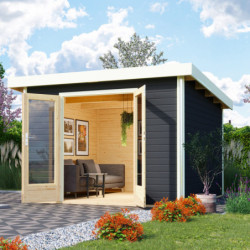 Abri de jardin 9,55m² Radeburg 1 en bois gris 40mm - Karibu