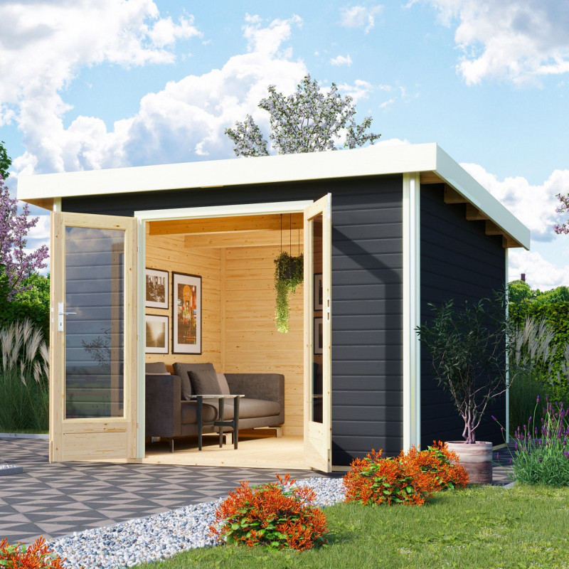 Abri de jardin 9,55m² Radeburg 1 en bois gris 40mm - Karibu
