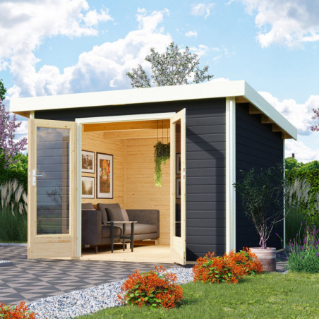 Abri de jardin 9,55m² Radeburg 1 en bois gris 40mm - Karibu