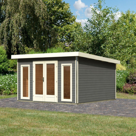 Abri de jardin 13,60m² Radeburg 3 en bois gris40mm - Karibu