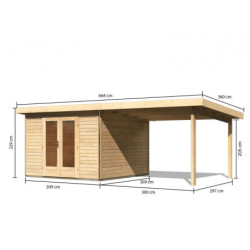 Abri 9,55m² Radeburg 1 en bois 40mm et appentis 330cm - Karibu