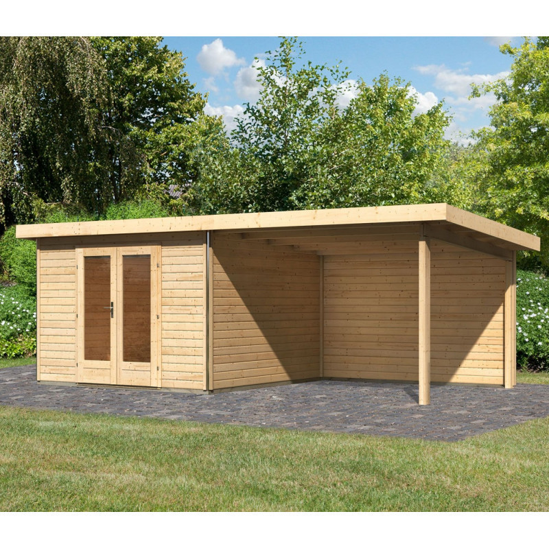 Abri 9,55m² Radeburg 1 brut 40mm+appentis 330cm et paroi - Karibu