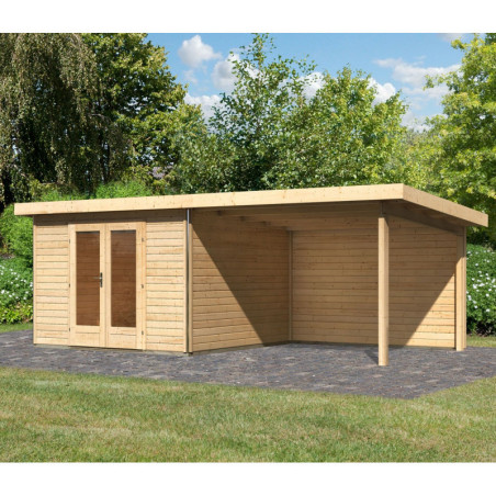 Abri 9,55m² Radeburg 1 brut 40mm+appentis 330cm et paroi - Karibu