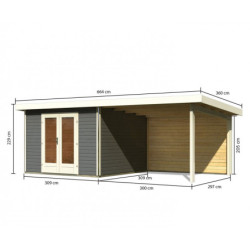 Abri 9,55m² Radeburg 1 gris 40mm+appentis 330cm et paroi - Karibu