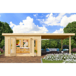 Abri 13,60m² Radeburg 3 en bois 40mm - appentis 330cm - Karibu