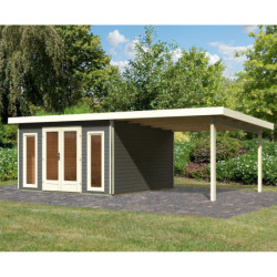 Abri 13,60m² Radeburg 3 en bois gris 40mm - appentis 330cm Karibu