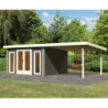 Abri 13,60m² Radeburg 3 en bois gris 40mm - appentis 330cm Karibu