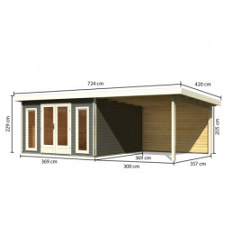Abri 13,60m² Radeburg 3 gris 40mm - appentis 330cm+paroi - Karibu