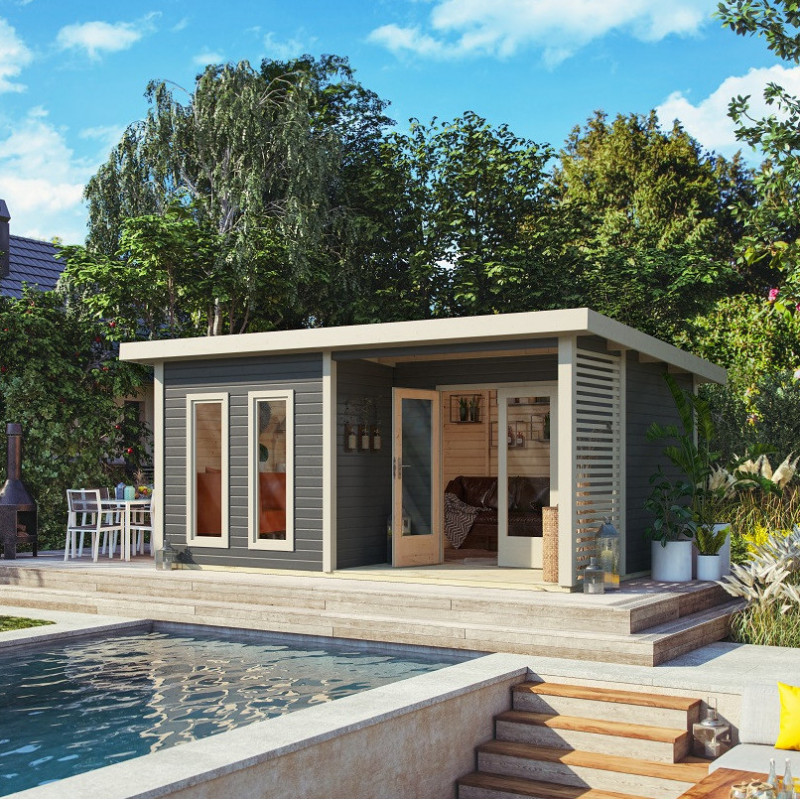 Abri de jardin 18,78m² Radeburg 5 en bois gris 40mm - Karibu