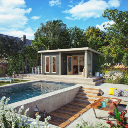 Abri de jardin 18,78m² Radeburg 5 en bois gris 40mm - Karibu