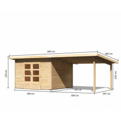 Abri 9,55m² Notheim 3 en bois brut 40mm et appentis - WoodFeeling