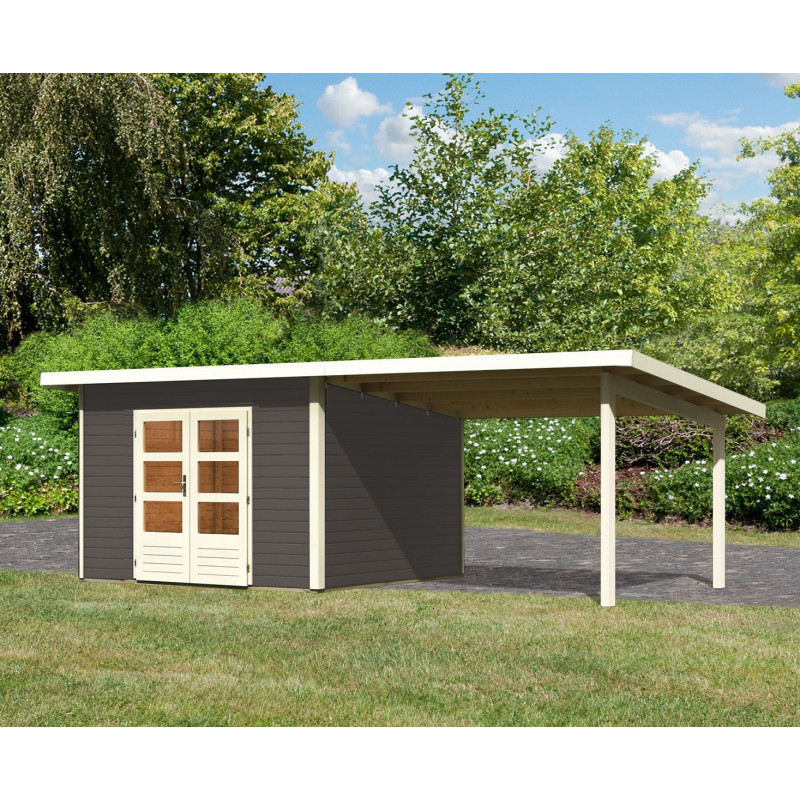 Abri 9,55m² Notheim 3 en bois gris 40mm et appentis - WoodFeeling