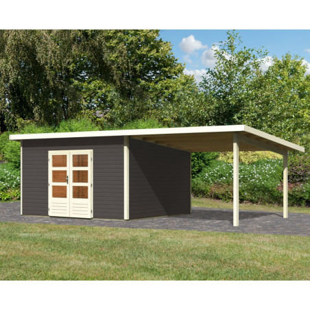 Abri 13,60m² Notheim 5 en bois gris 40mm et appentis WoodFeeling