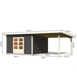 Abri 13,60m² Notheim 5 en bois gris 40mm et appentis WoodFeeling