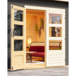 Abri 13,60m² Notheim 5 en bois gris 40mm et appentis WoodFeeling