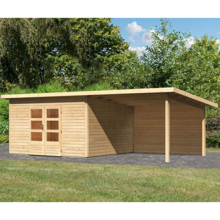Abri 13,60m² Notheim 5 brut 40mm avec appentis+paroi WoodFeeling