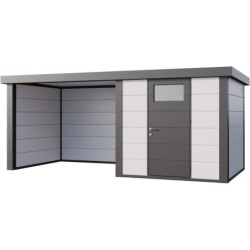 Abri en acier gris blanc 12,5m² avec extension Telluria Eleganto