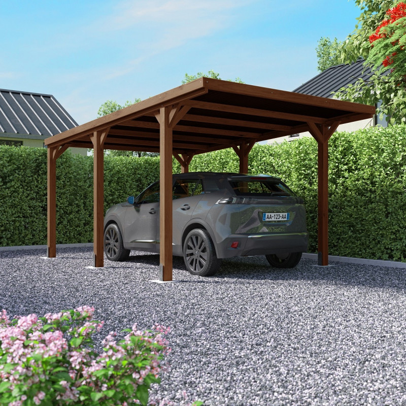 Carport en bois PEFC autoclave marron - 1 voiture 16,5m² - Victor