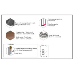 Carport en bois PEFC autoclave marron - 1 voiture 16,5m² - Victor