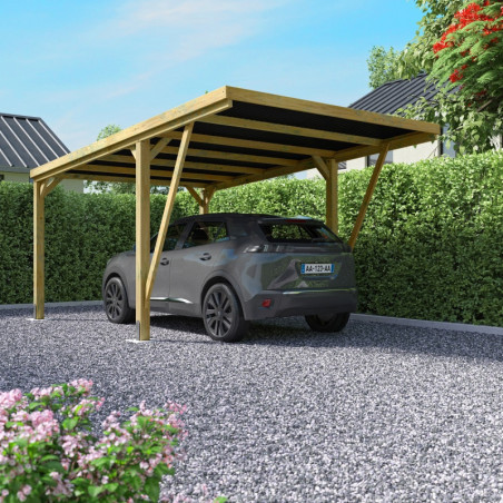 Carport en bois PEFC autoclave vert - 1 voiture 16,5m² - Victor Modern