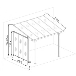 Paroi latérale PC 4mm pour pergola adossée anthracite 2,5m X-metal
