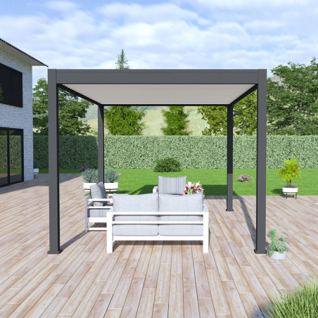 Pergola bioclimatique alu anthracite et lames blanches 3x4m Ombrea