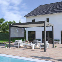 Pergola bioclimatique alu anthracite et lames blanches 3x4m Ombrea