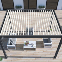 Pergola bioclimatique alu anthracite et lames blanches 3x4m Ombrea