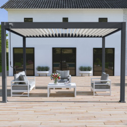 Pergola bioclimatique alu anthracite et lames blanches 3x4m Ombrea
