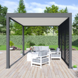 Pergola bioclimatique alu anthracite et lames blanches 3x4m Ombrea