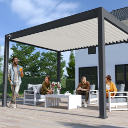 Pergola bioclimatique alu anthracite et lames blanches 3x4m Ombrea