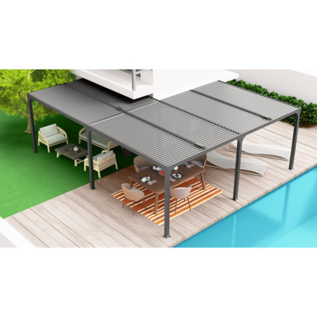 Pergola bioclimatique 32,63m² alu + toit avec lames ovales HABRITA