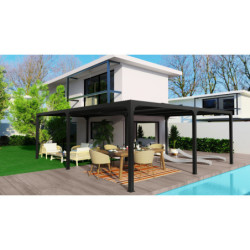Pergola bioclimatique 32,63m² alu + toit avec lames ovales HABRITA